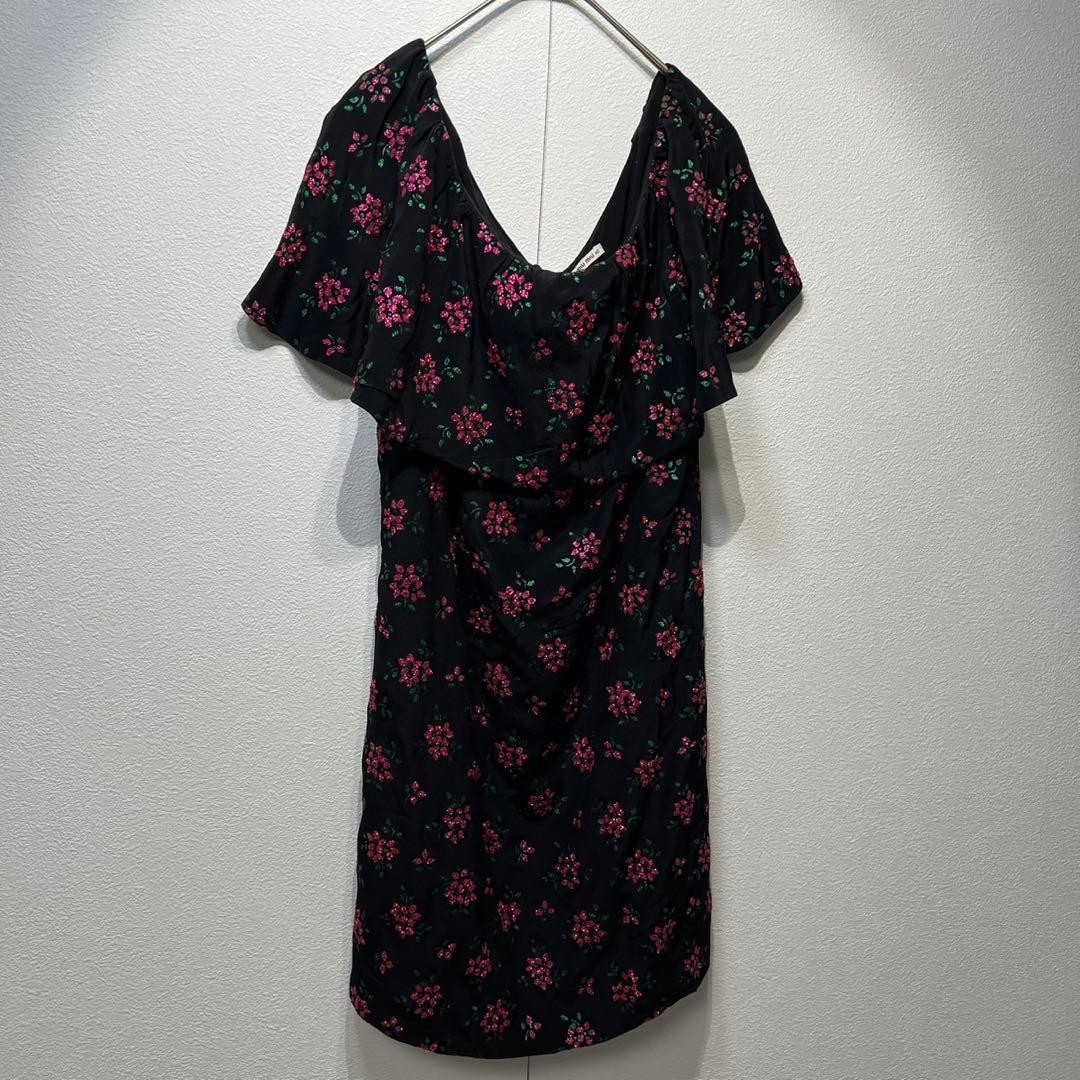 miumiu floral ruffle dress black size 40 length 31.8 inches