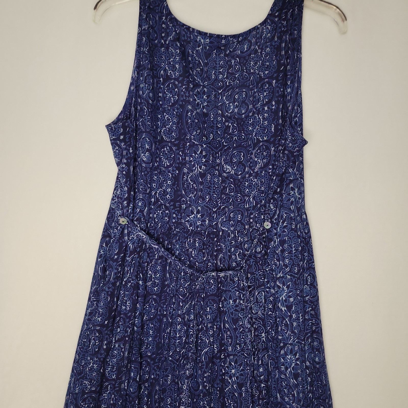 April Cornell Blue Print Cottagecore Midi Dress Pockets Sz Large Prairie