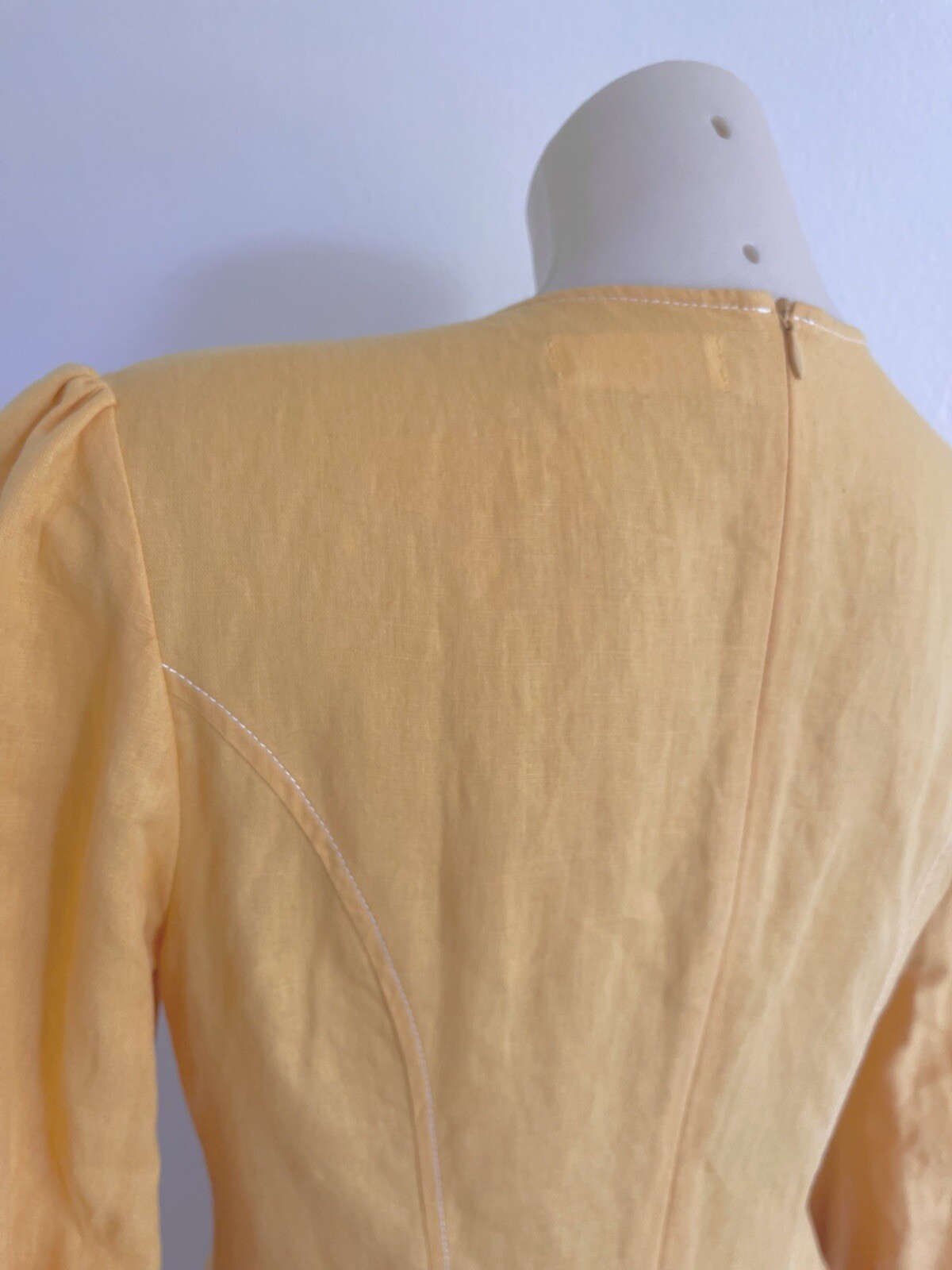 LEO LIN Mini Dress Yellow Pastel Orange Cotton Linen balloon Sleeves SZ AU 10 M