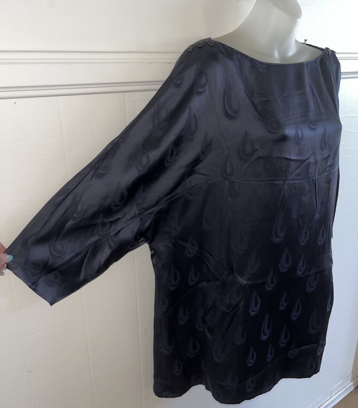 Vtg KENZO Paris Sheath Mini Dress Silky Viscose Navy Peacock Teardrops SZ 38 M