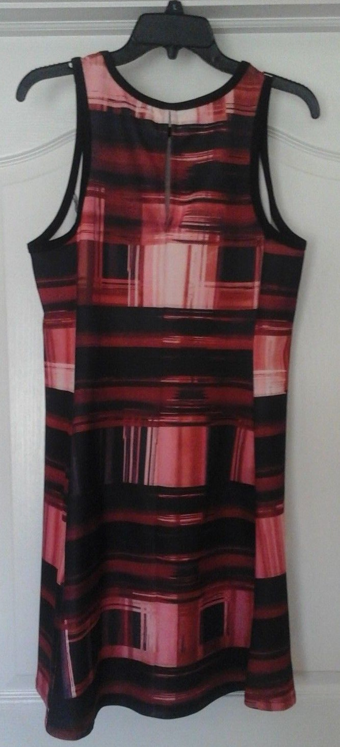 MASSIMO BLACK ORANGE AND RUST SQUARE PATTERN SLEEVELESS DRESS SZ L
