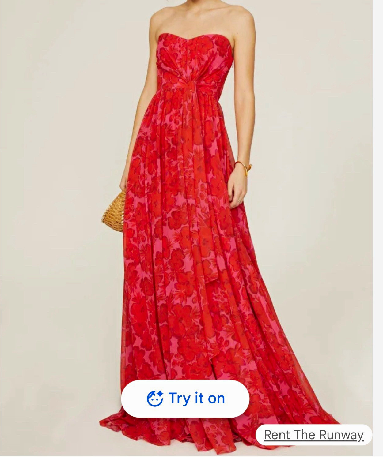 Badgley Mischka Women’s Size 8 Red Pink Floral Strapless Sweetheart Maxi