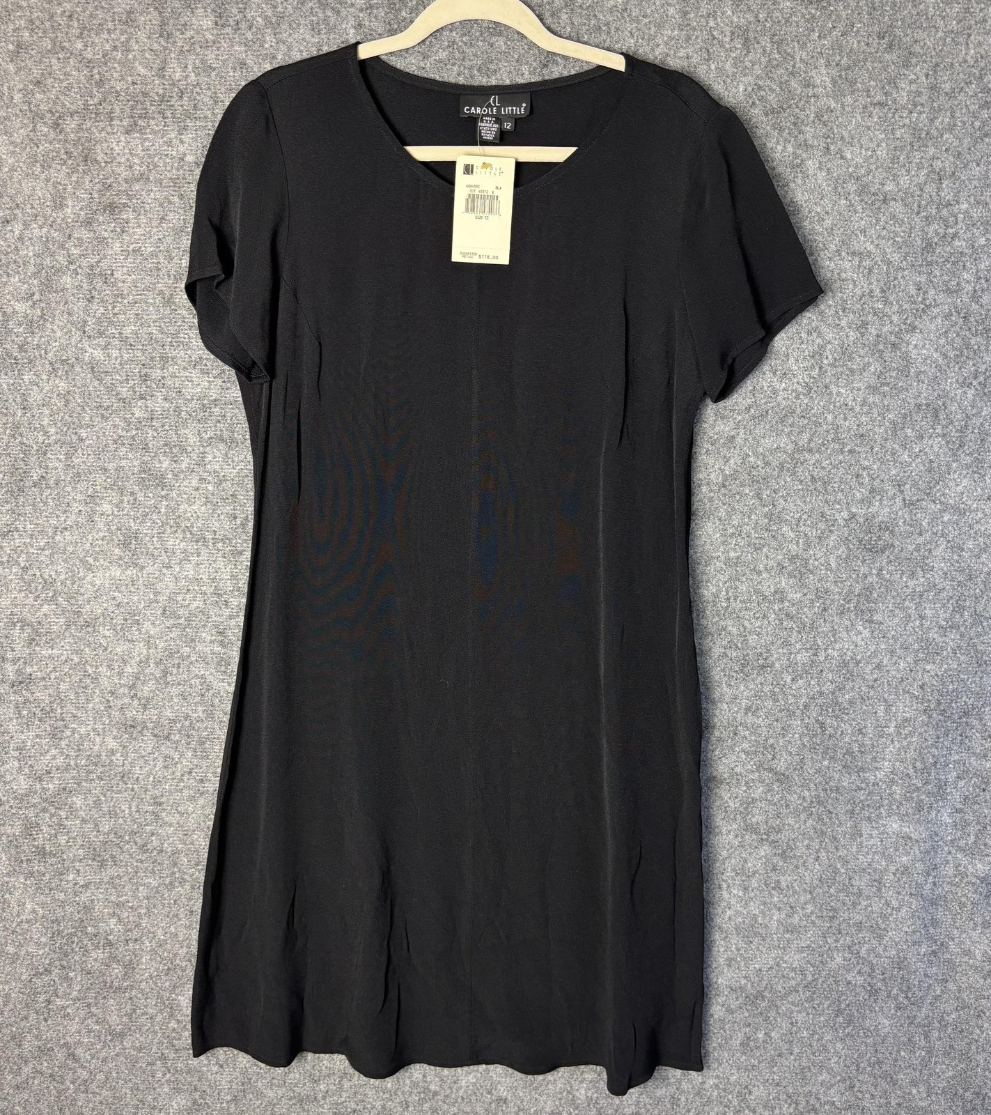 NEW Vintage Carole Little Dress Womens 12 Short Sleeve Crepe Shift Made in USA
