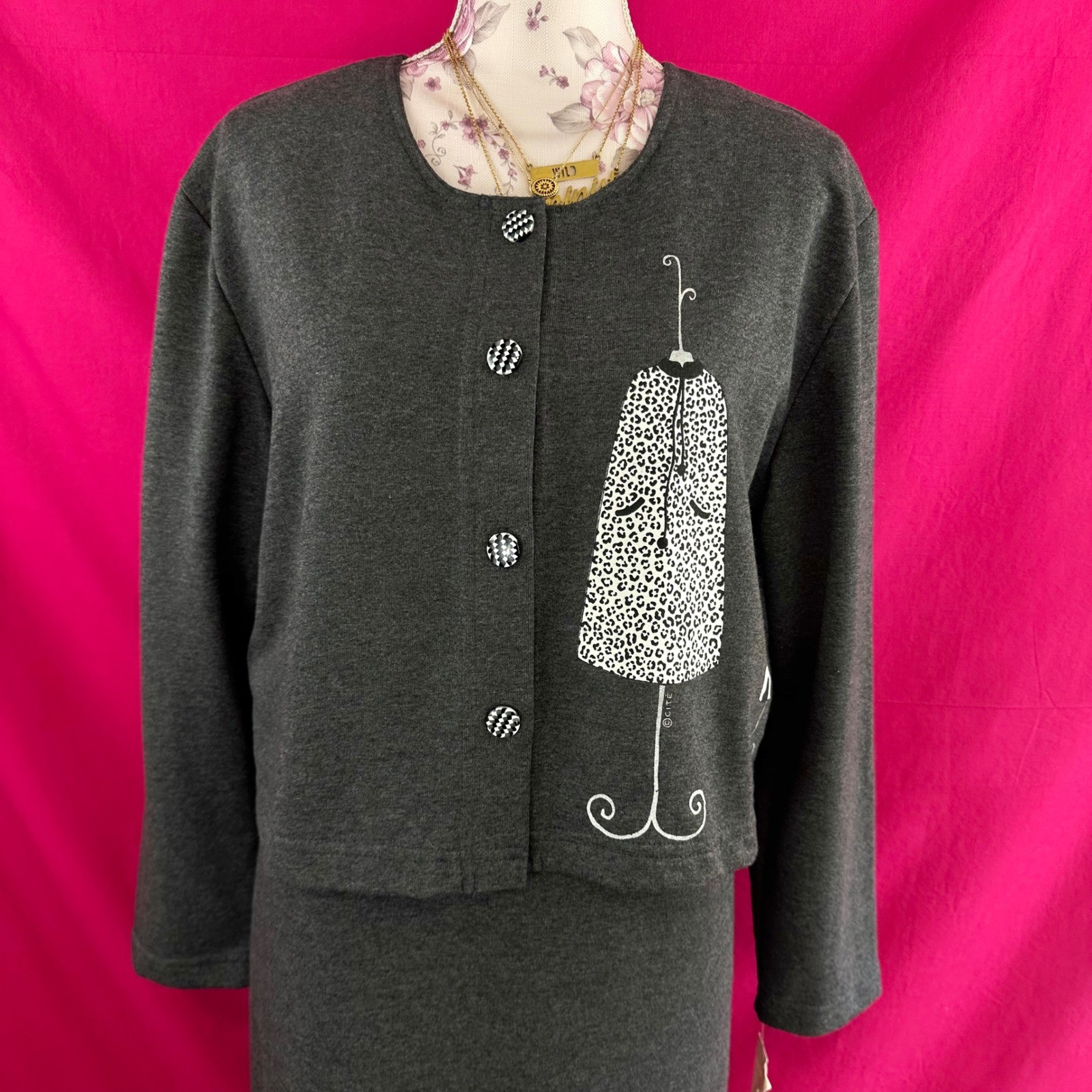 2 Piece Set Graphic Maxi Long Dress Cardigan Gray Fashion Artsy Novelty S Cite