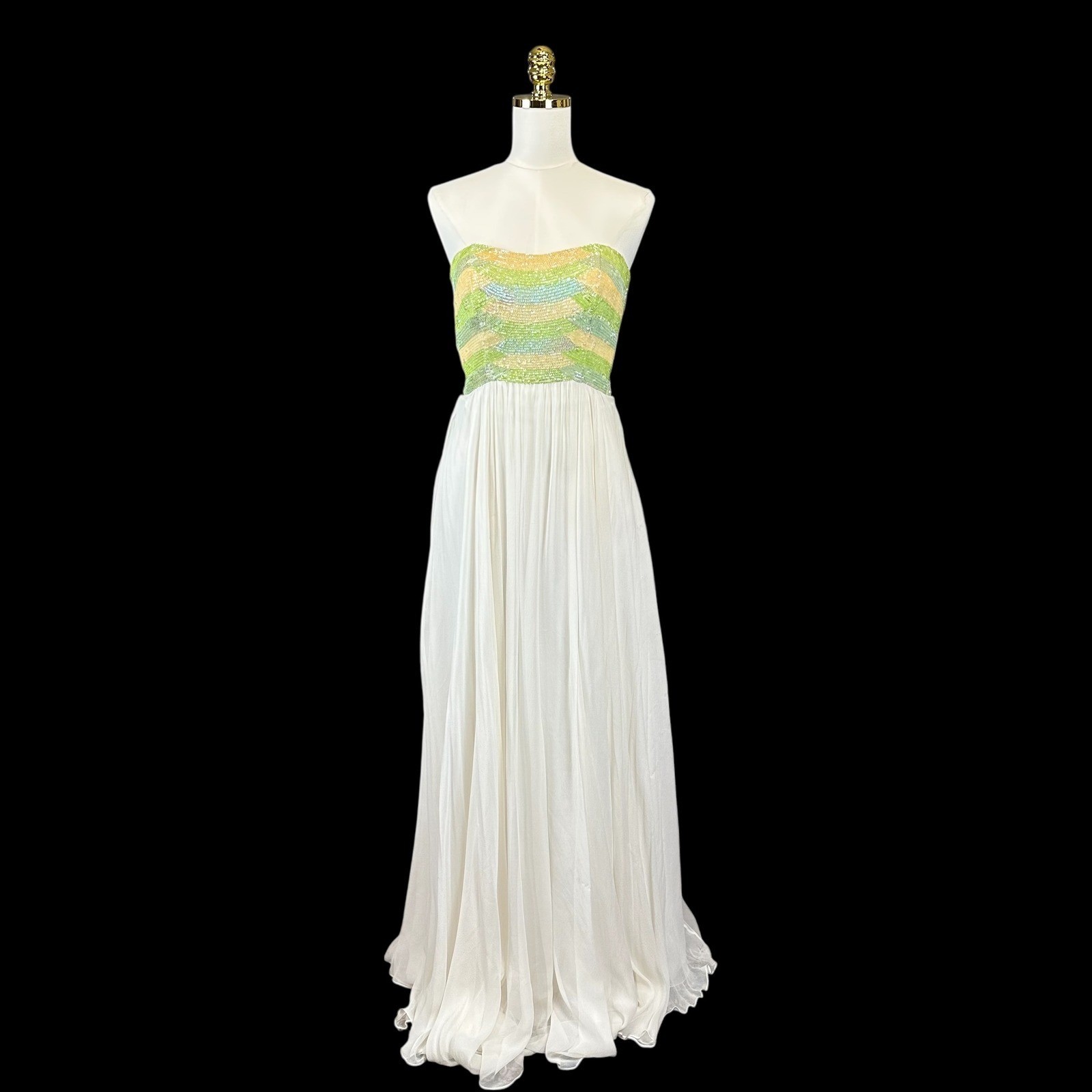 Sherri Hill 6 White Silk Beaded Strapless Gown Open Back Prom Pageant Dress