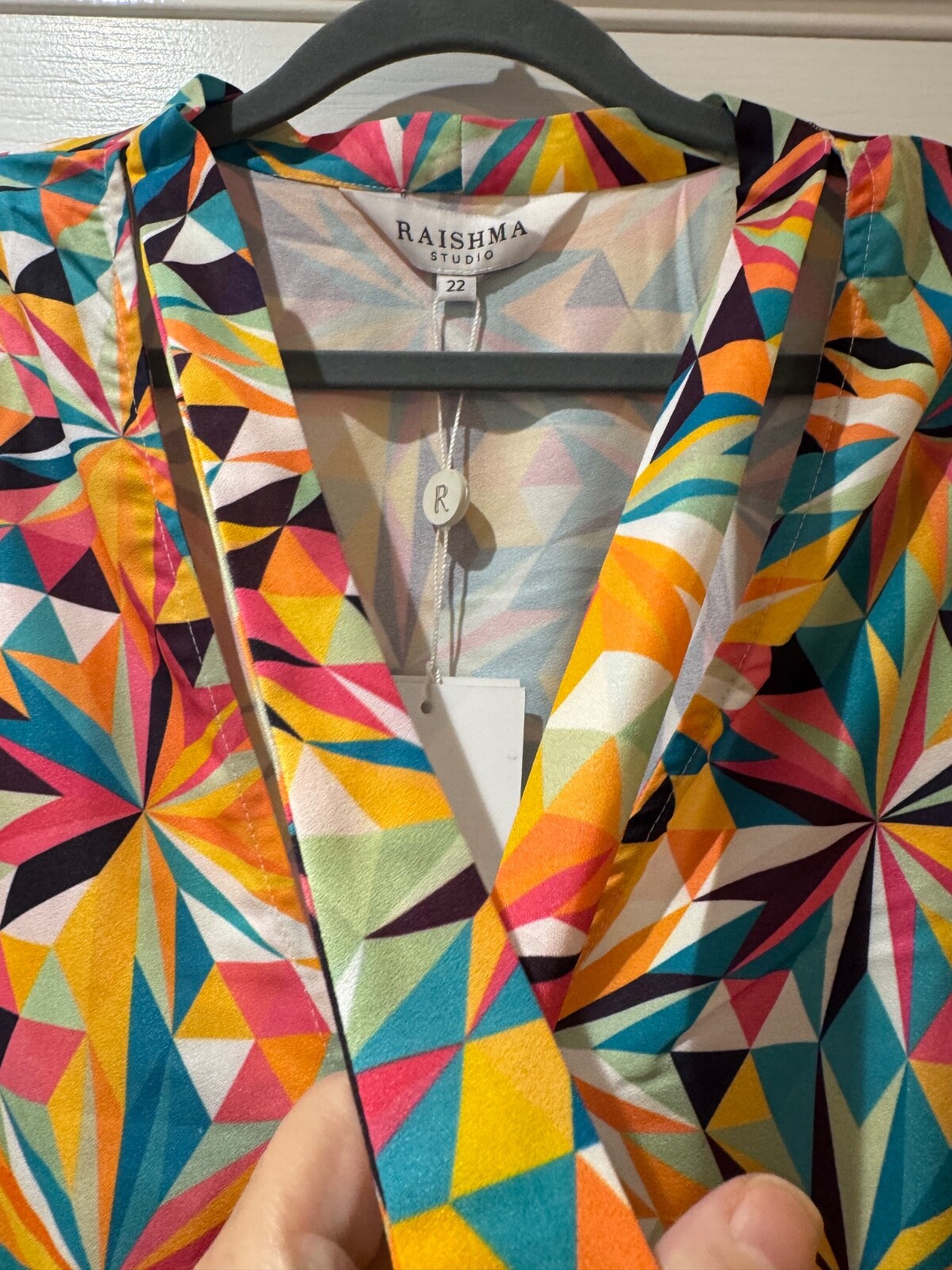 RAISHMA Multicolour Vibrant Geometric Print Midi Dress Size 22 RRP £95 BNWT