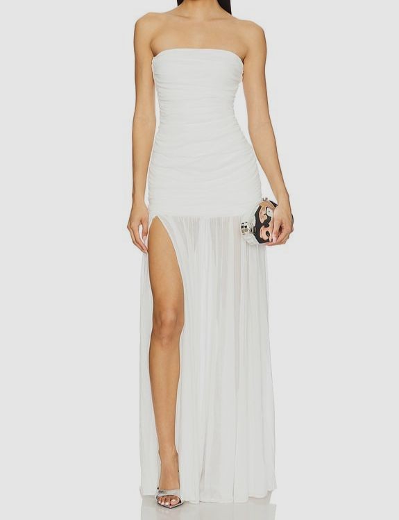 Retrofête Women’s White Adele Ruched Strapless Maxi Dress Size L
