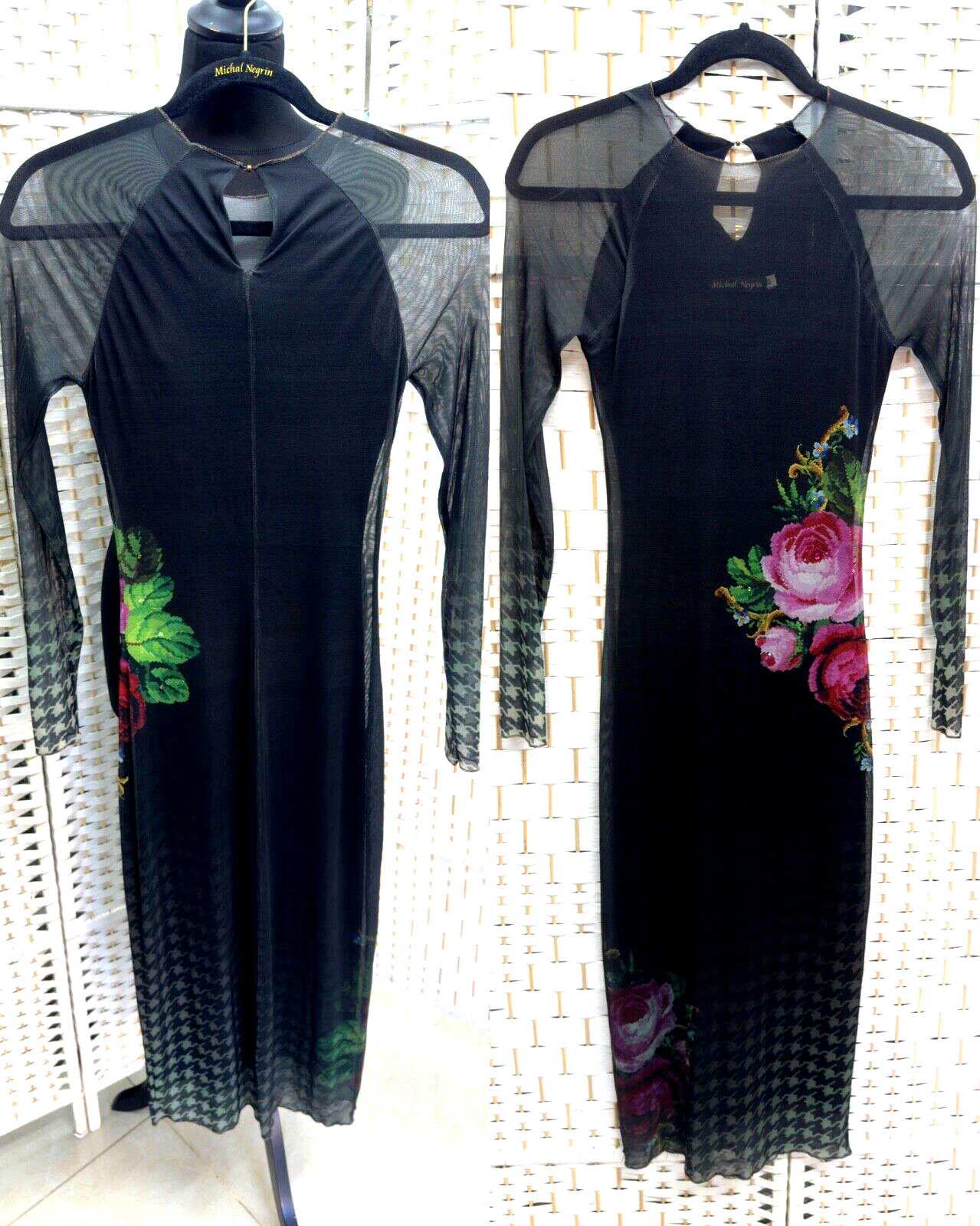 Michal Negrin Length Black Dress With Colorful Flowers Dress Size – XS –