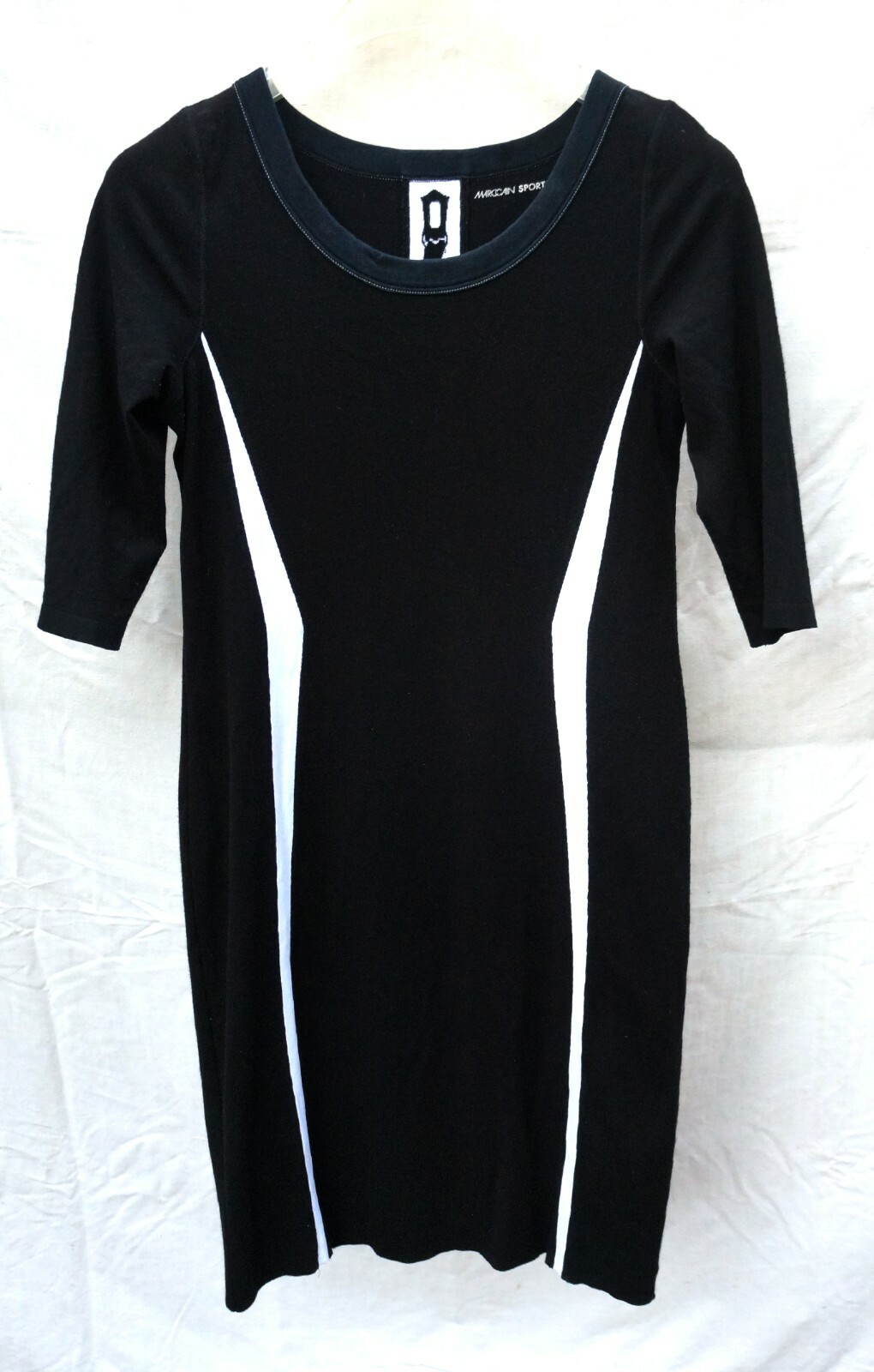 Marc Cain Black White Stripe Zip Knit Dress 40 Gallon Stripe