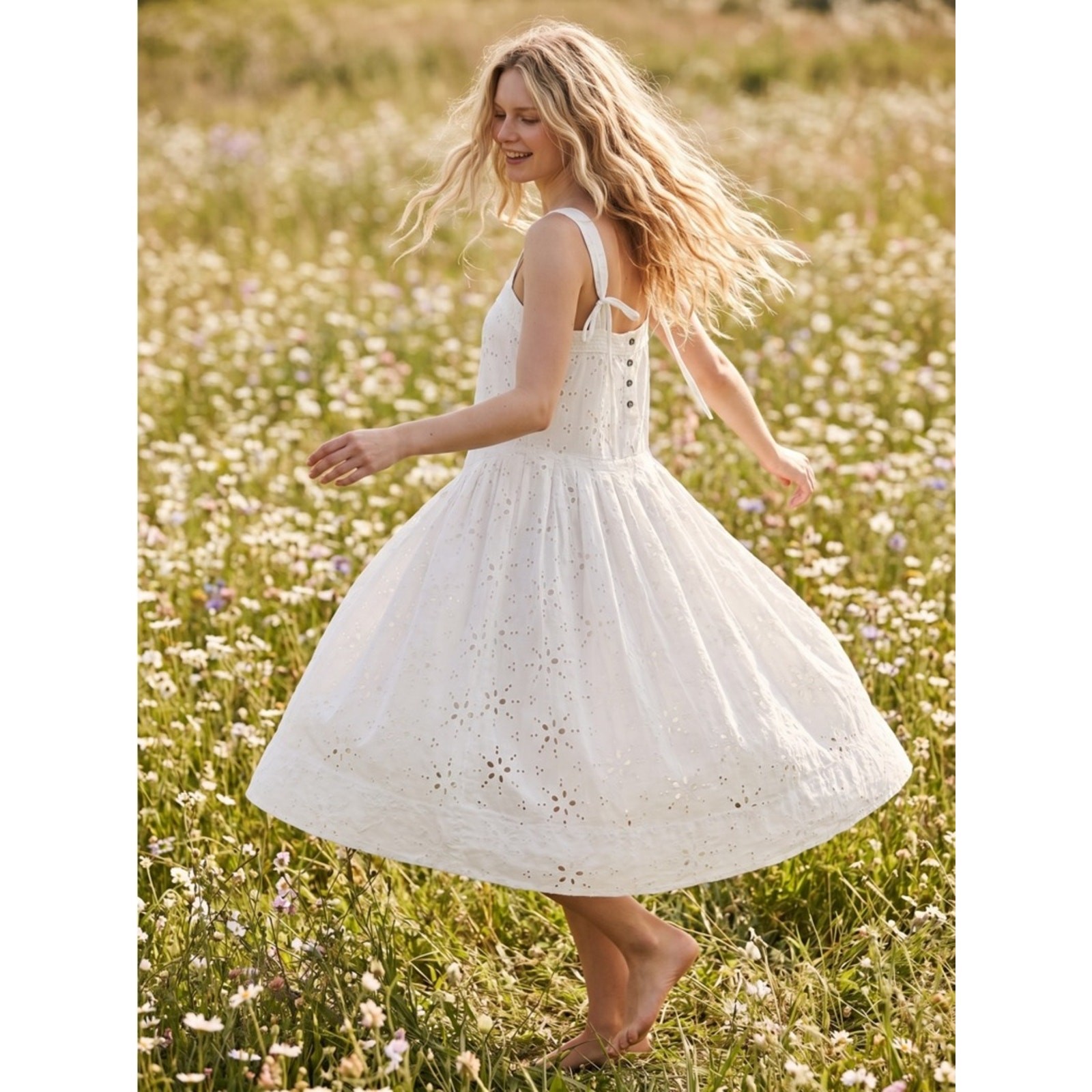 Free People Ethereal Cottage Primavera Lace Eyelet Midi Dress White Size Medium