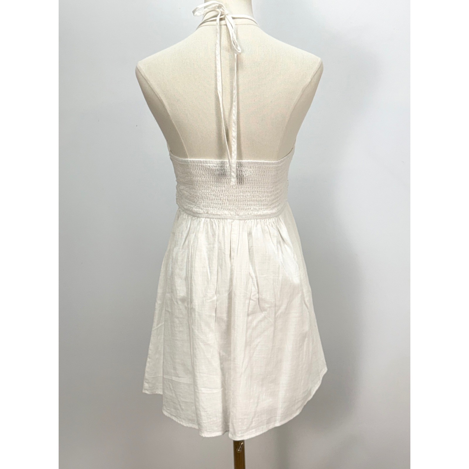 Fab’rik White Halter Mini Dress Ruched Smocked Back Cotton Size S A1516-FAB