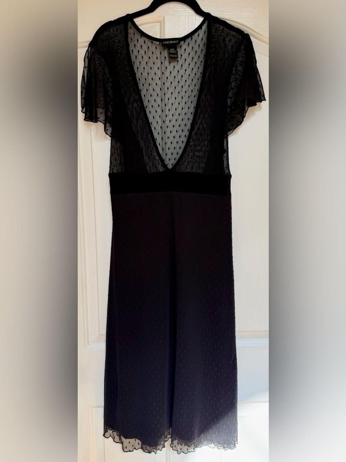 Lane Bryant Black Swiss Dot Mesh Flutter Sleeve Midi Dress 18/20