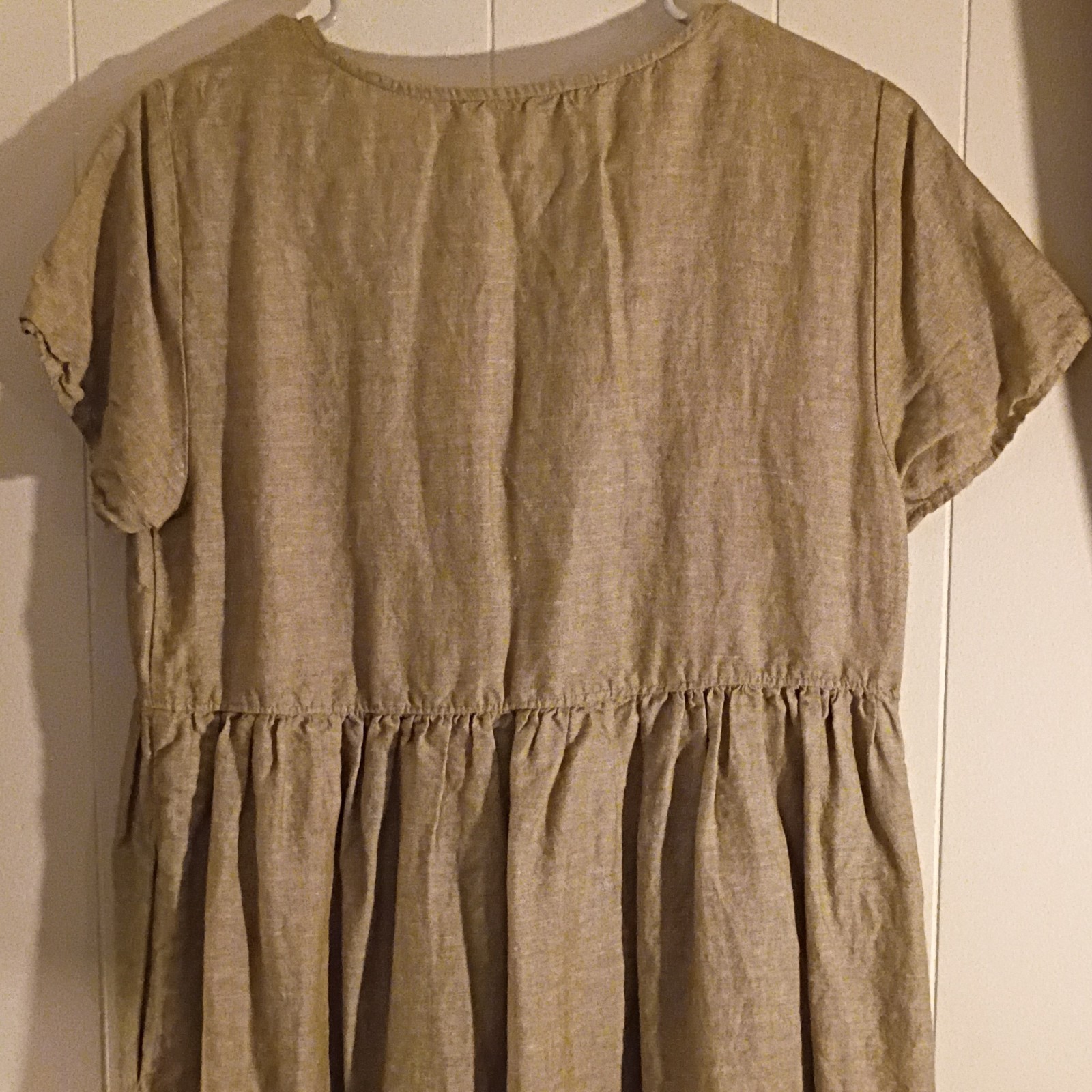 Madewell Beige Linen Blend Button Front V-Neck Short Sleeve Maxi Dress, M