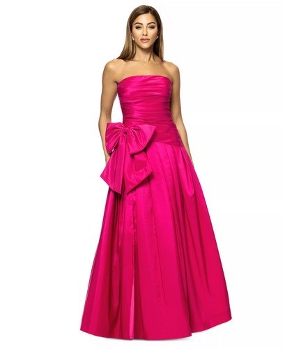 Xscape Fuchsia Taffeta Bow-Trim Ruched Strapless Gown Size 6 $299