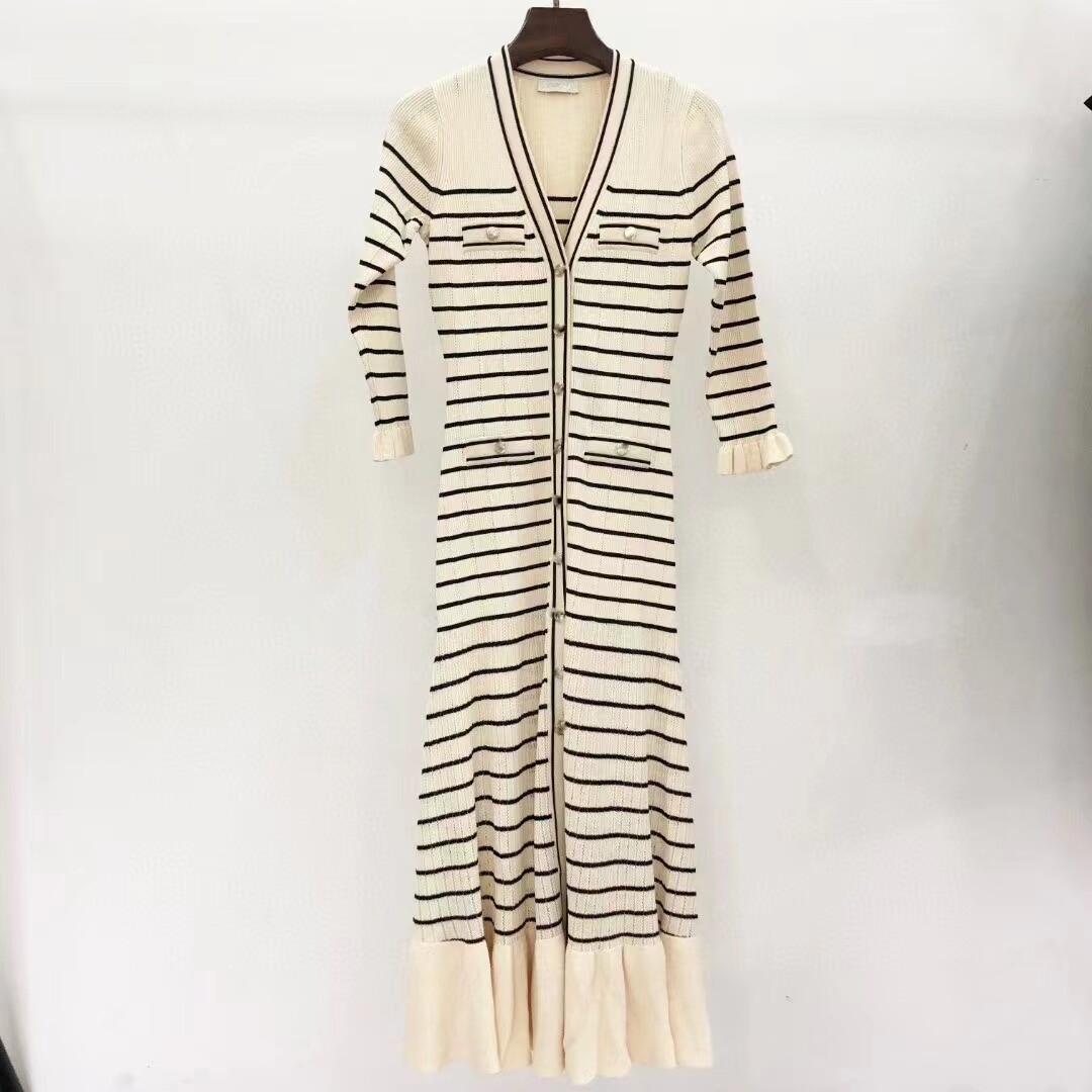 Sandro Fringe Agaric EdgeV-neck Knitted Dress Long SkirtNewLadies high