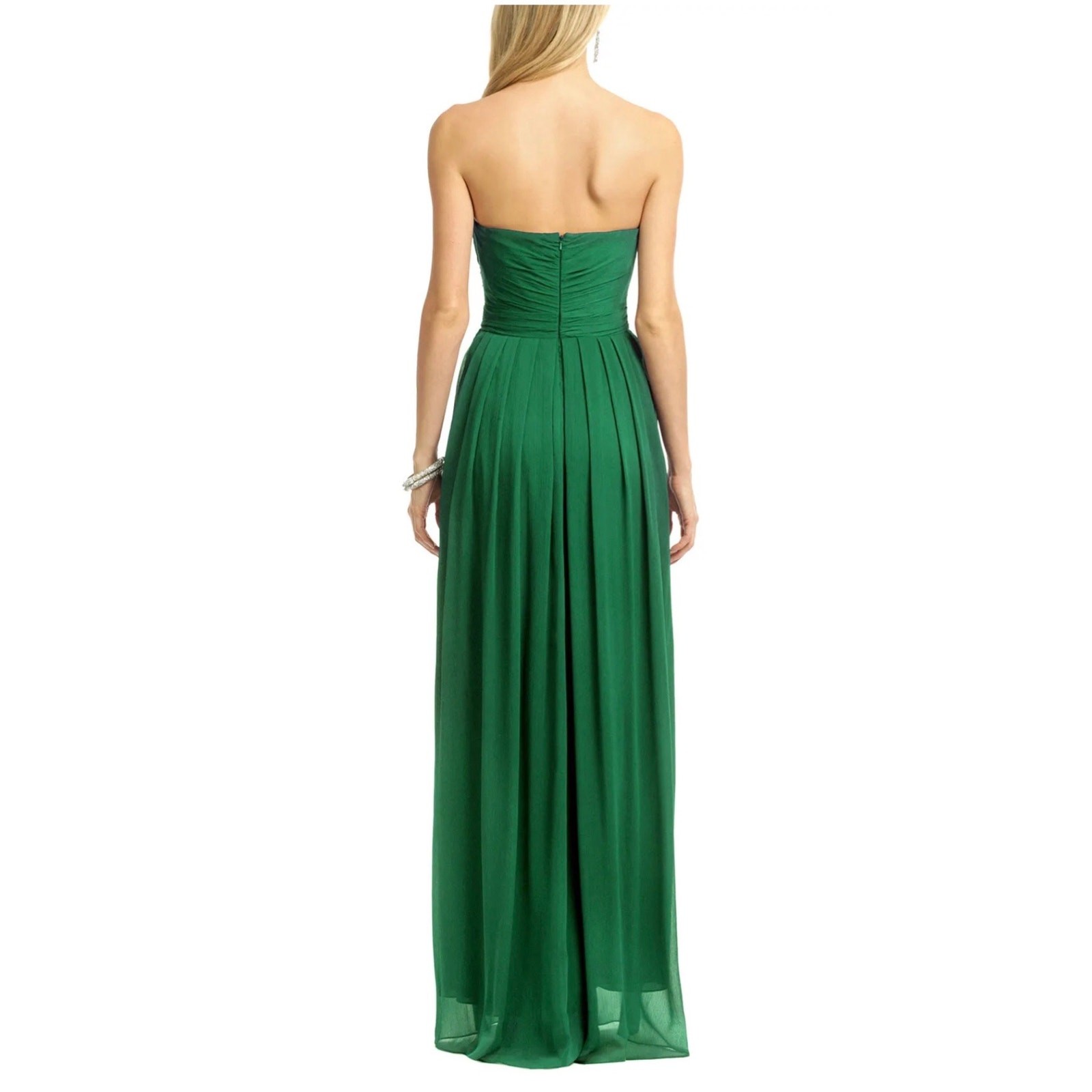 Badgley Mischka Green Strapless Flora Chiffon Gown 6 Flawed