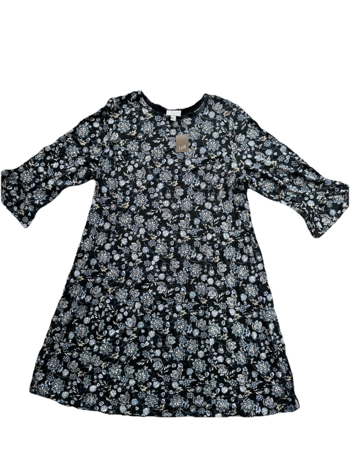 J. Jill Print A-line Jersey Dress Large Floral Bell Sleeve Ruffle Cuff NEW