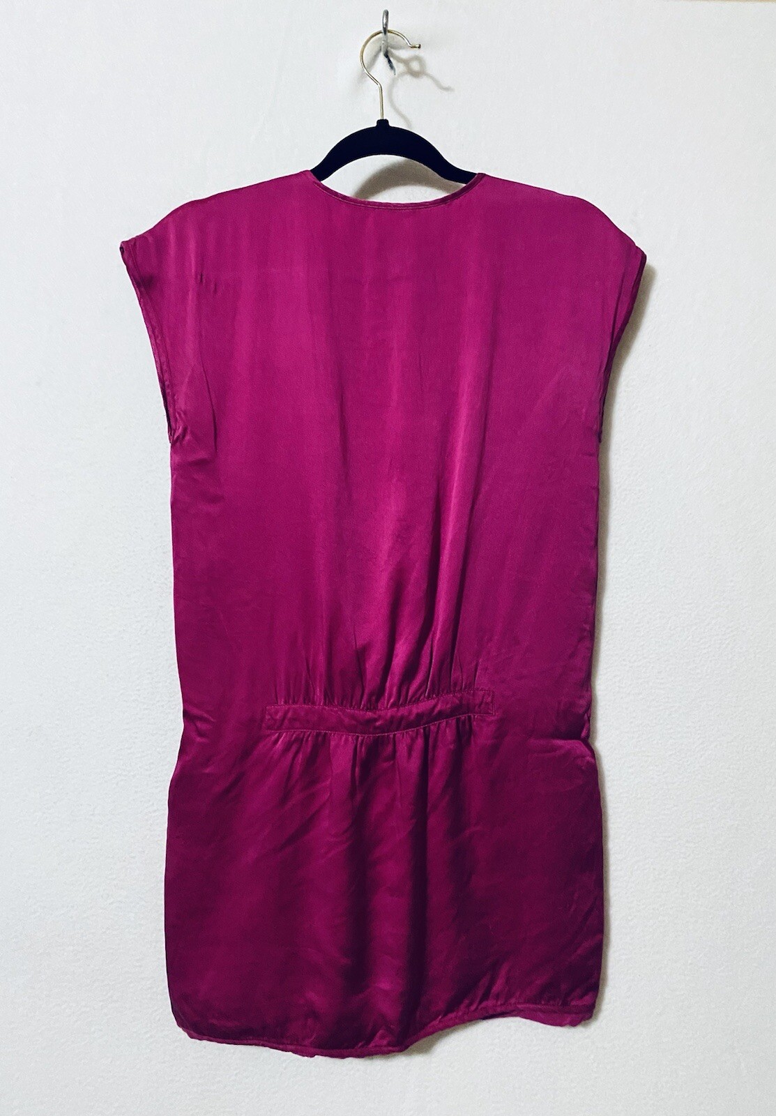Madison Marcus Womens XS Cap Sleeve Faux Wrap Silk Dress Deep V Neck Pink Boho