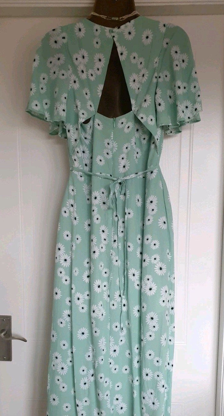 Vintage 1930s Downton Abbey Style Green Cape Midi Wedding Dress Size 12