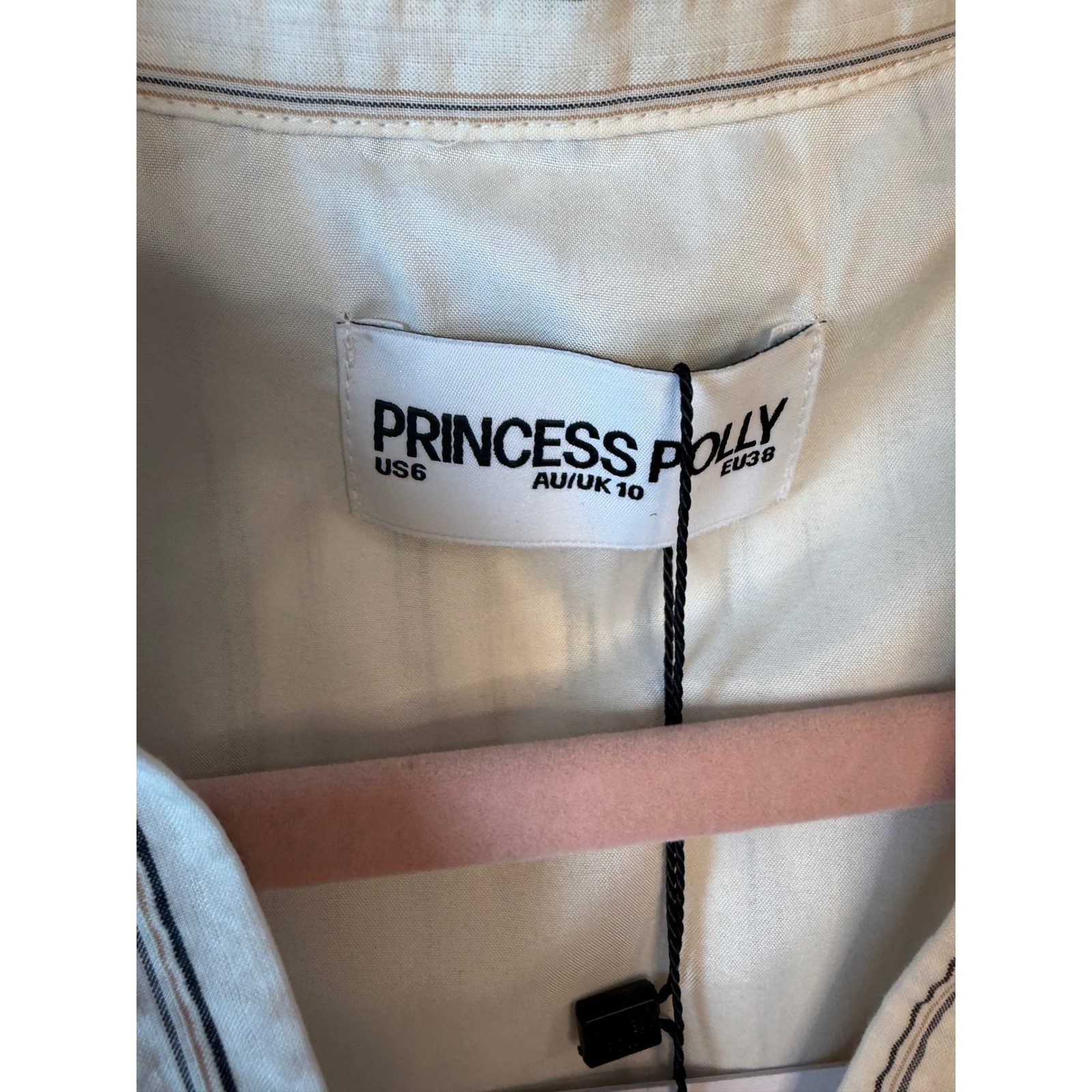 Princess Polly Windswept Shirt Mini Dress Cream Black Stripe US 6 NWT