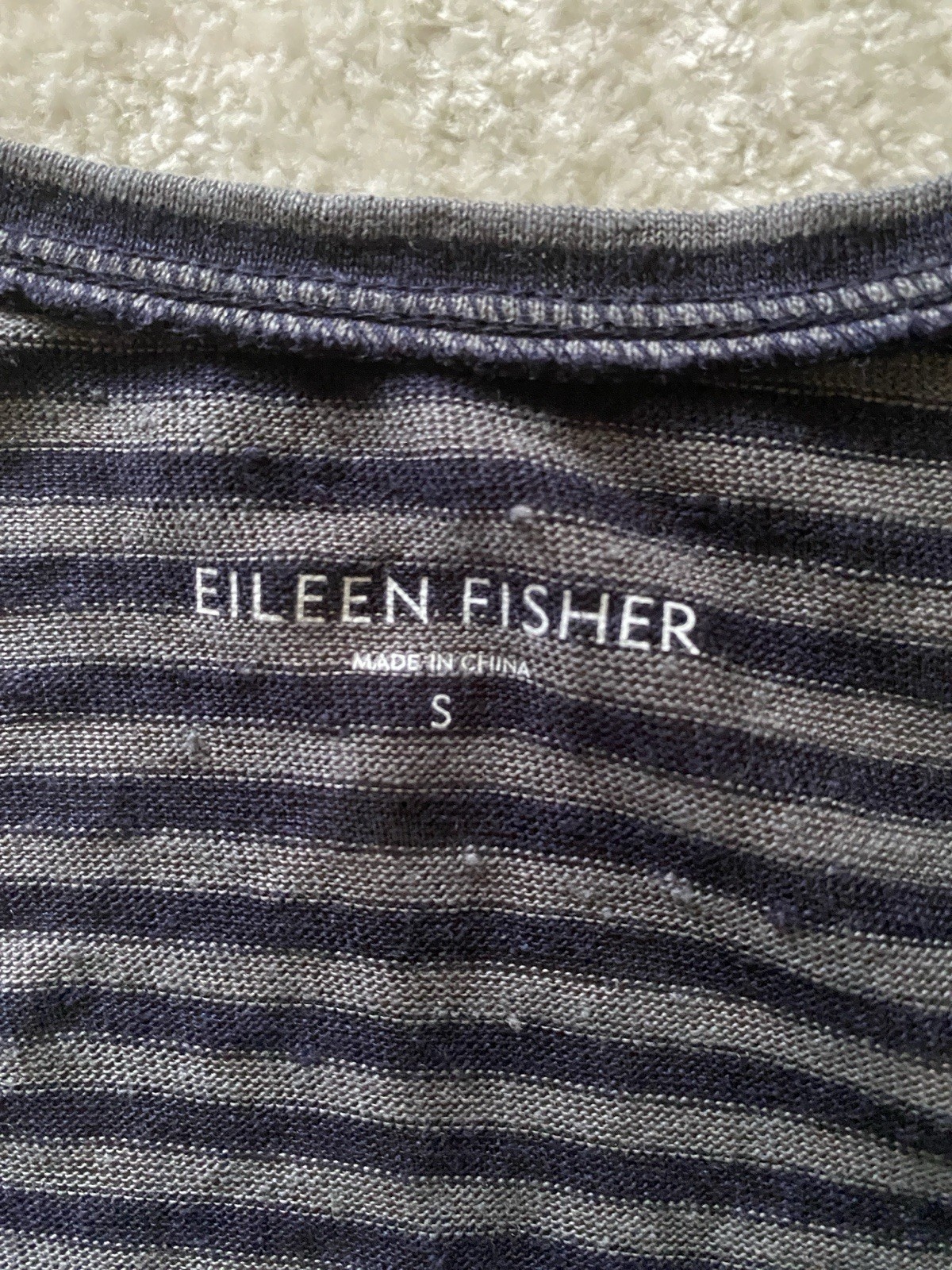 Eileen Fisher 100% Linen Racerback Midi Dress Size S Black/Gray Stripes Neutral