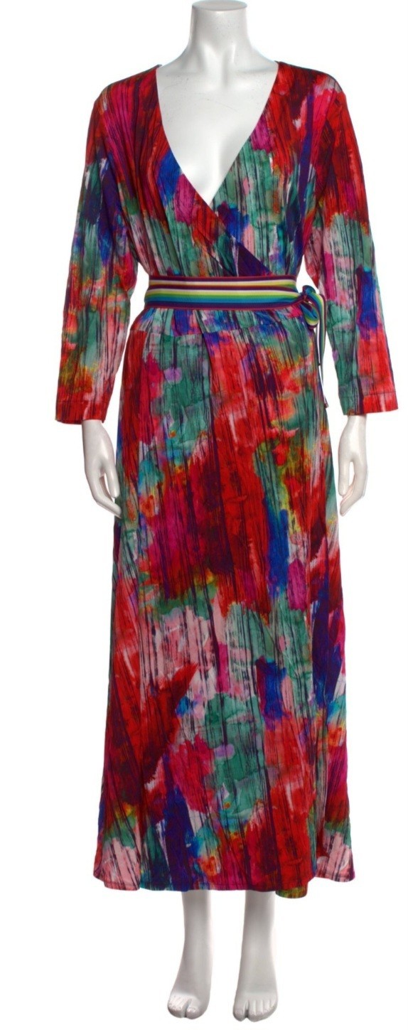 NWT Mary Katrantzou FLORAL RED wrap Dress XL 14 16 with Rainbow Signature BELT