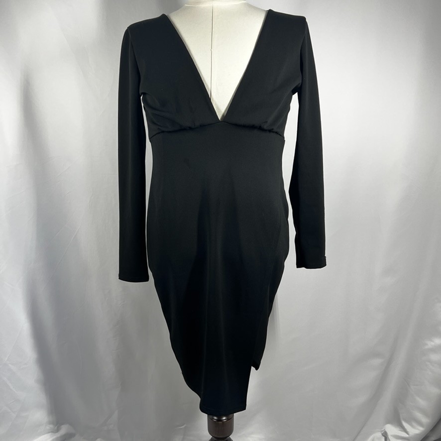 Lulus Nuria Black Long Sleeve Dress Deep V Size M 96% Polyester 4% Spandex