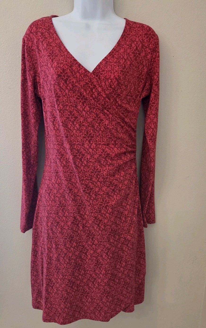 Kuhl Dress Womens Small Long Sleeve Floral Knit Wrap Button Cuff Organic Cotton
