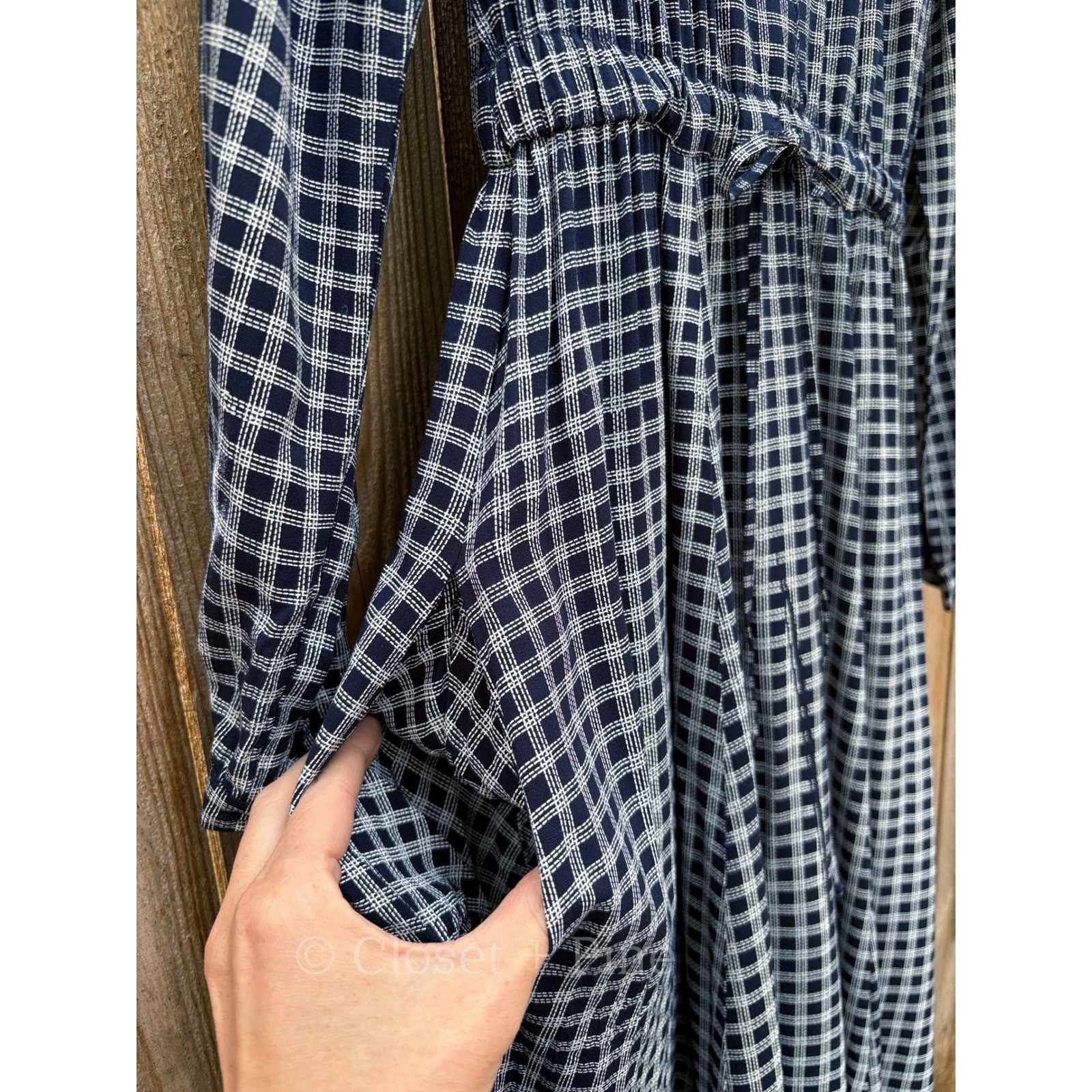 Christy Dawn Audrey Maxi Dress Navy Blue Check Plaid Size Small