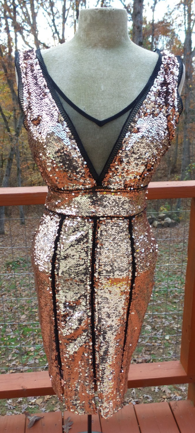 MATERIAL GIRLS Black w Rose Sequins Sexy Formal Holiday Evening Party Dress S