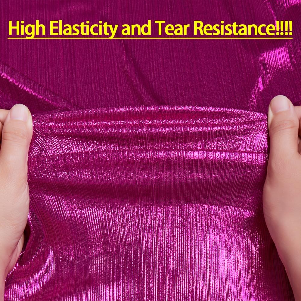 MaiMaiSuan 60″ Wide Shiny Metallic Hot Pink Rib Knit Fabric 5Y Dancing Dress DIY