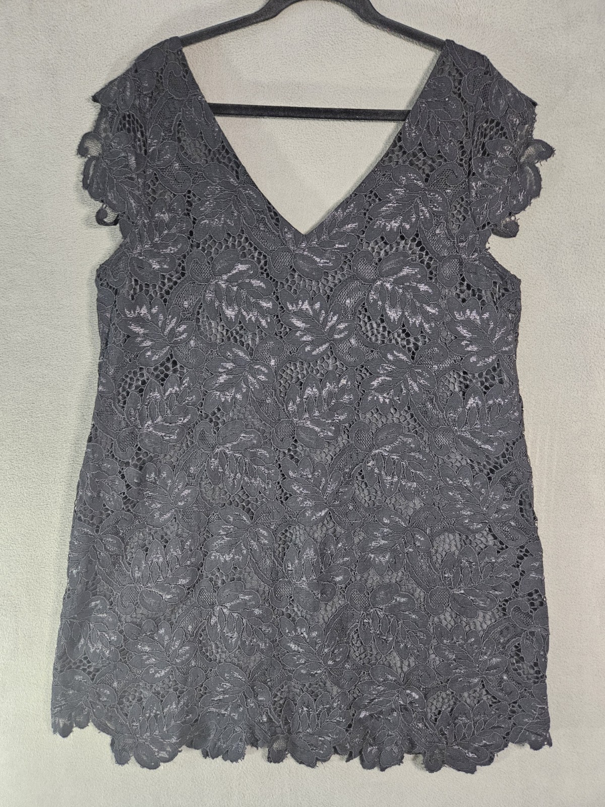 BB Dakota Womens XL Coquette Vneck Mini Tunic Dress Black Lace Flounce