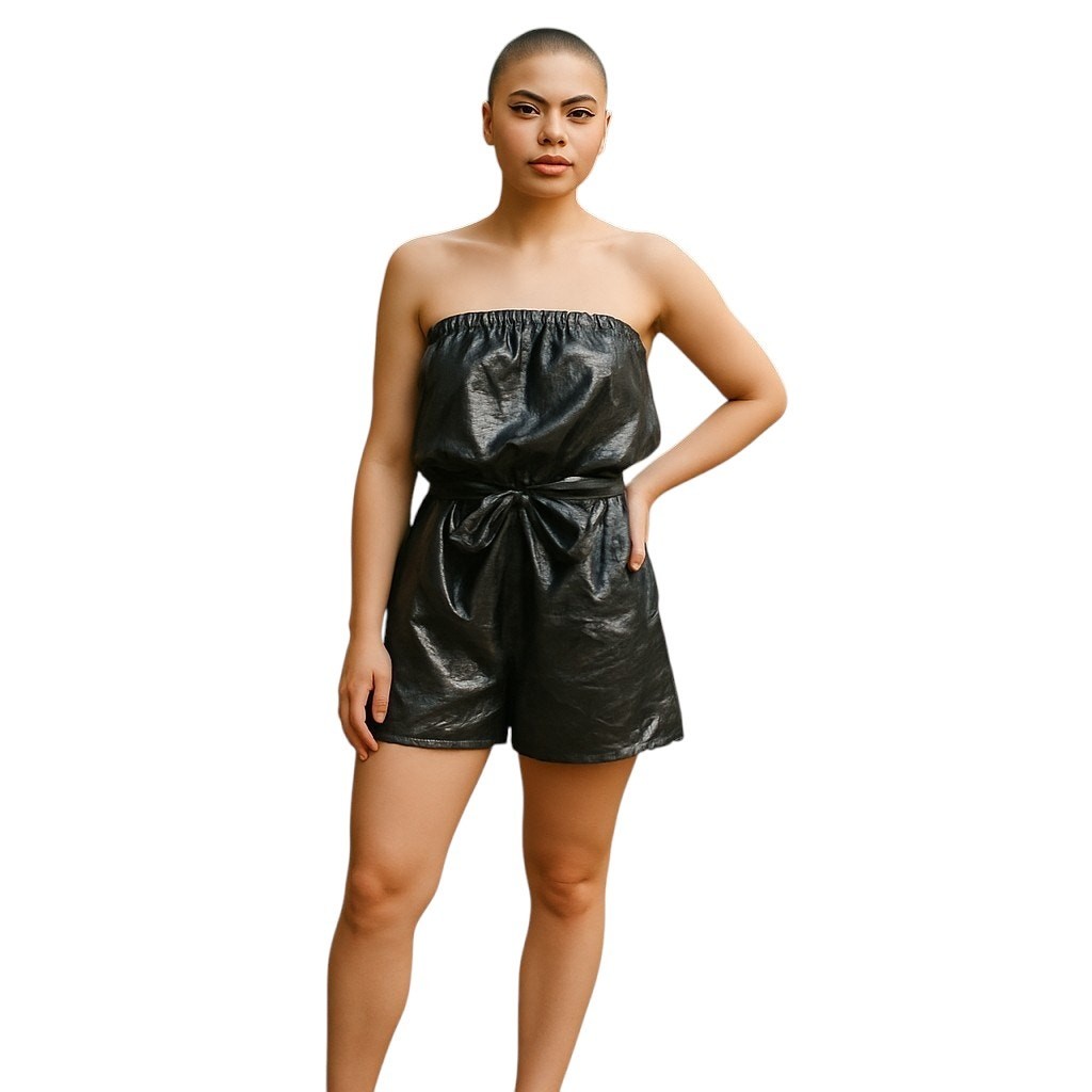 NEW Jay Godfrey Size 8 Silk Strapless Mini Dress Metallic Silver Black Lining