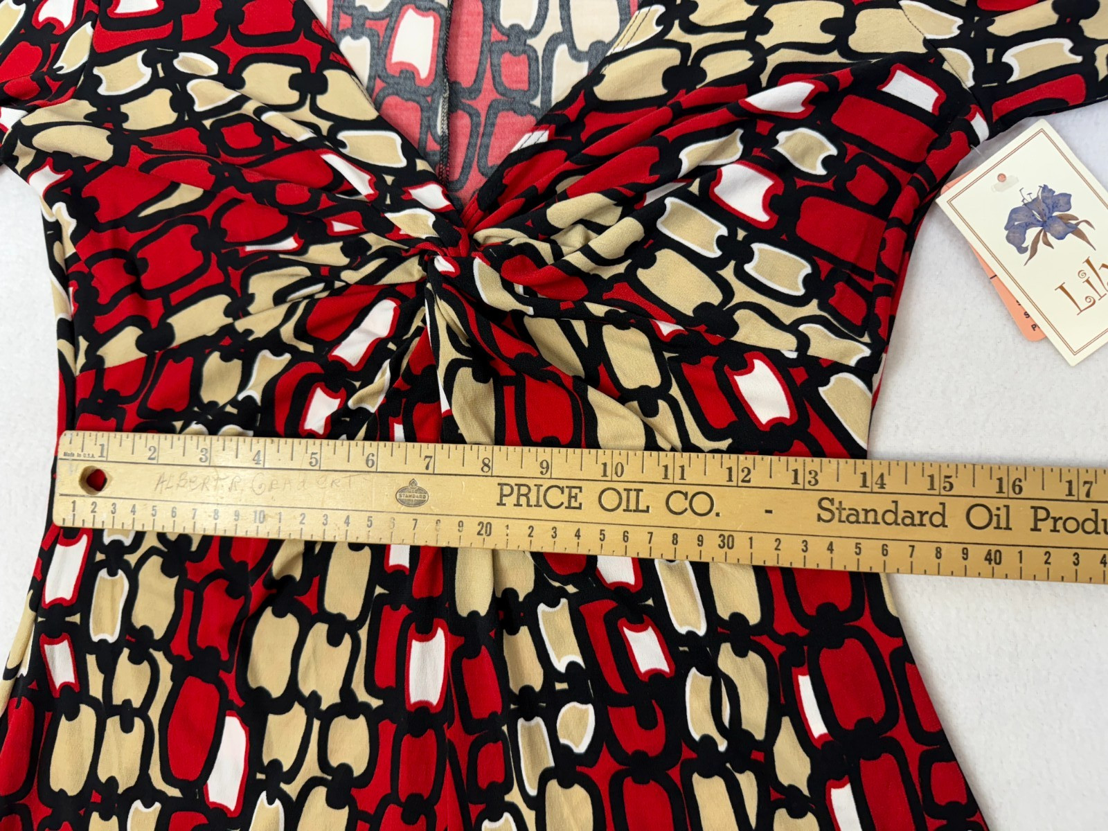 Y2K Deep V-Neck Retro Knot Front 3/4 Sleeve Bold Graphic New Old Stock stretch