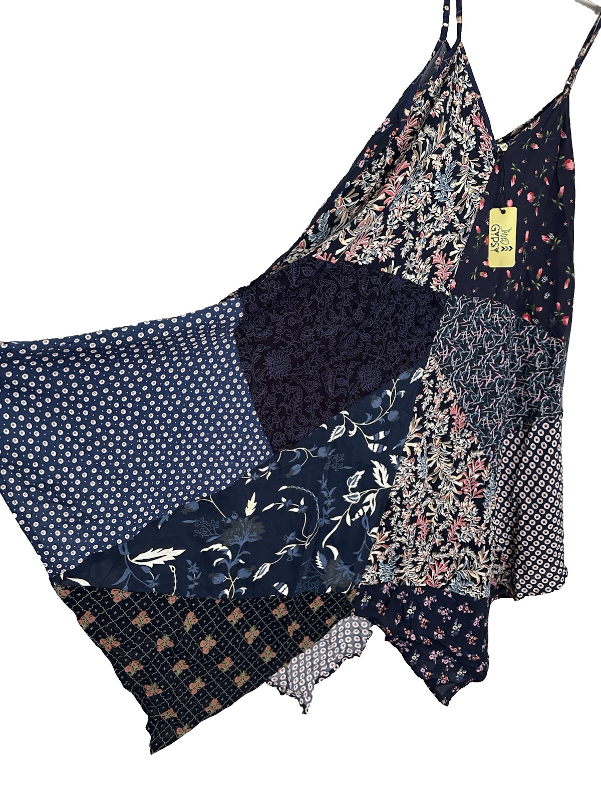 Jaded Gypsy S/M Sleeveless Patchwork Floral Maxi Dress in Navy Blue NWT
