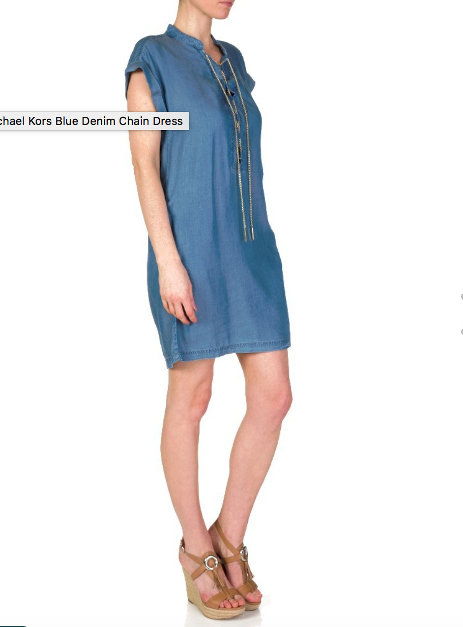 MICHAEL KORS BLUE CHAMBRAY DENIM LACE-UP SHIFT DRESS SIZE LARGE RRP £175.00 VGC