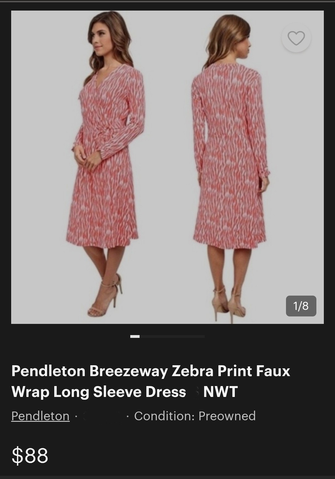 Pendleton Breezeway Faux Wrap XL Extra Large Dress Salmonberry Ivory Zebra Coral