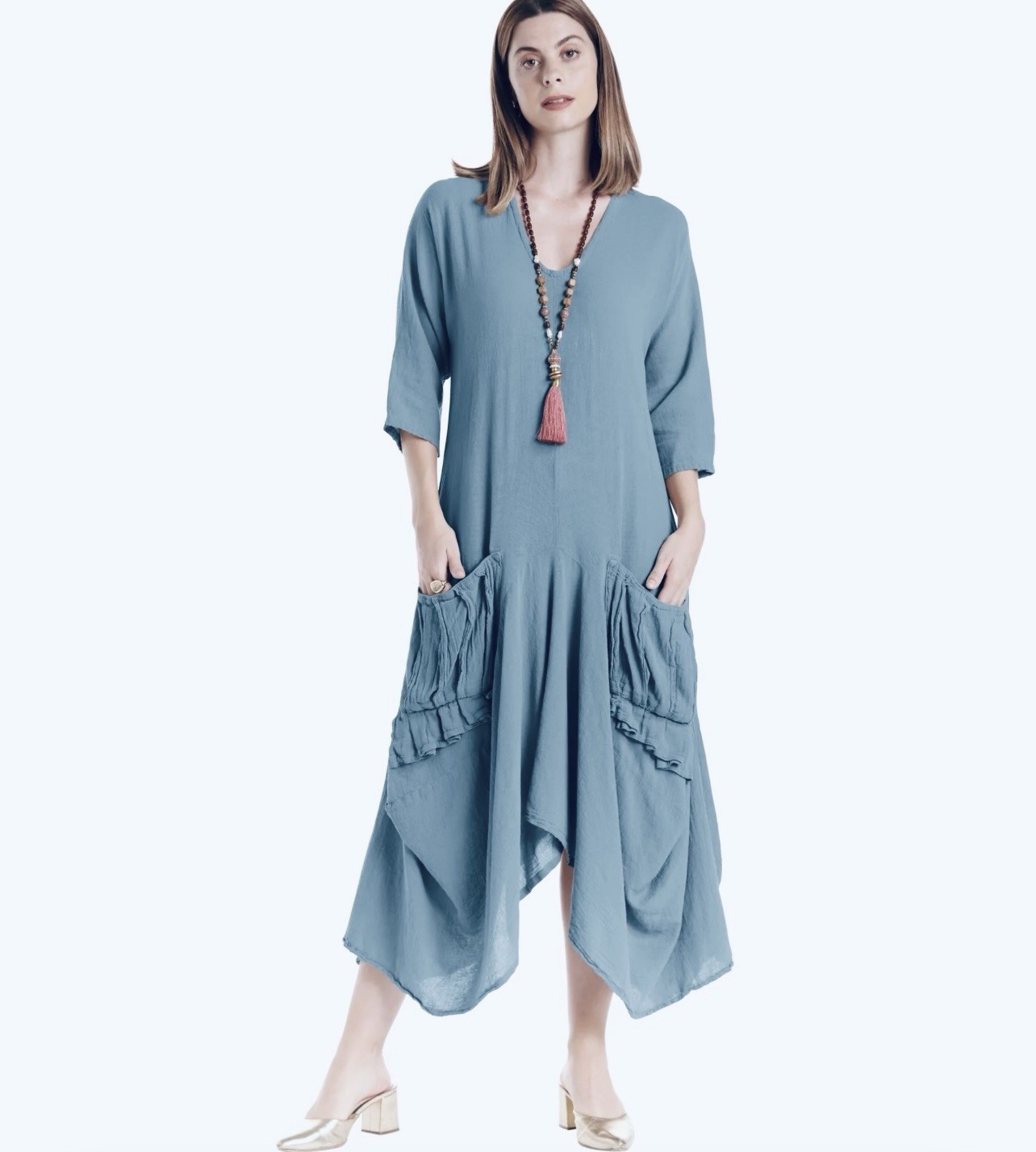 Oh My Gauze 2 Shepherd Dress L / XL Maxi Lagenlook Blue Boho Beach Resort FLAW