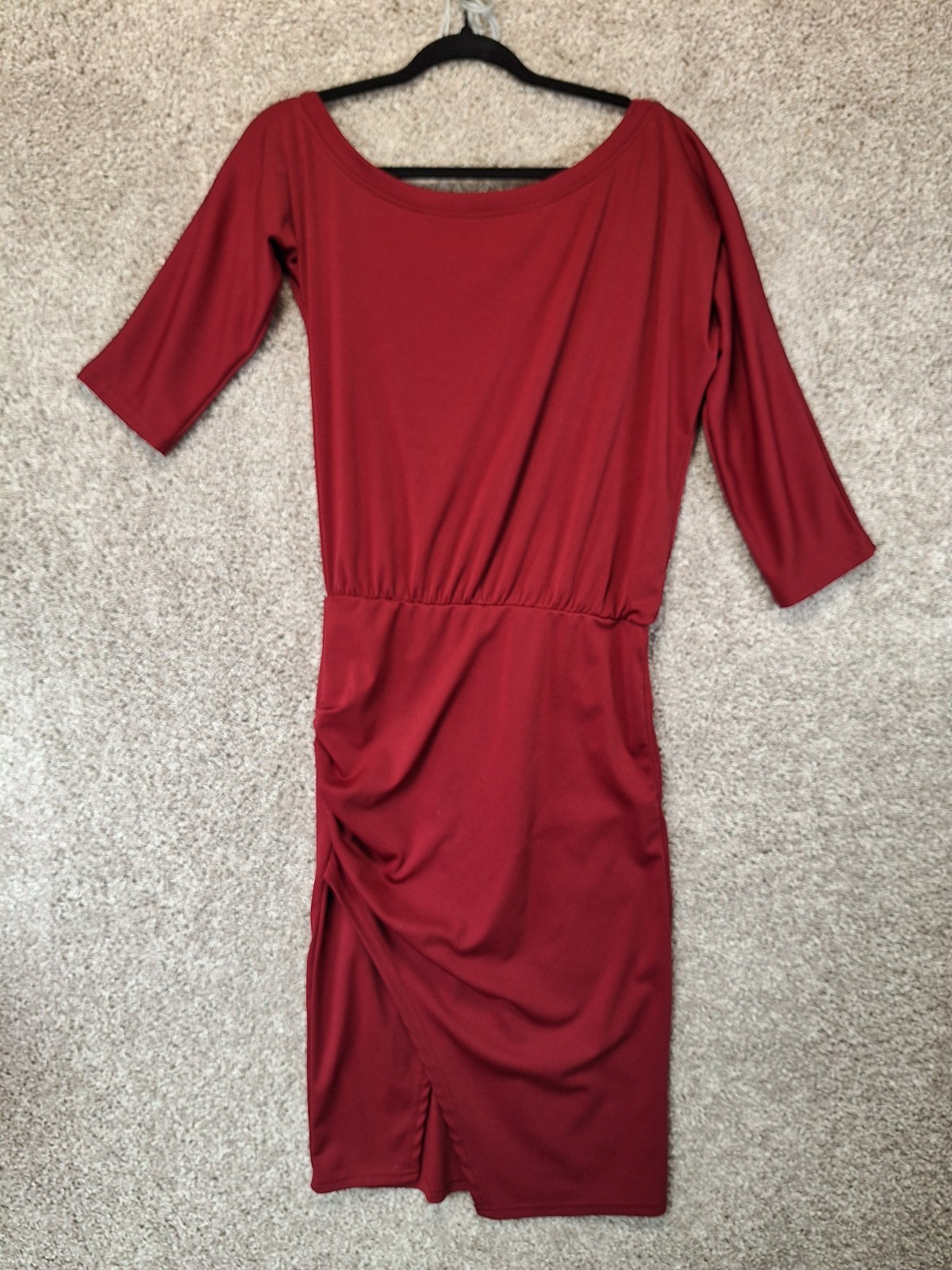Grace Karin Sheath Dress Womens S Red Stretch Pleated Side Cinched Round Neck