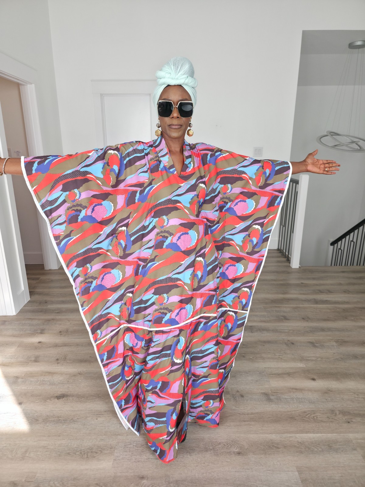 Abstract Print Viscose Kaftan Butterfly Sleeve Resort Wear