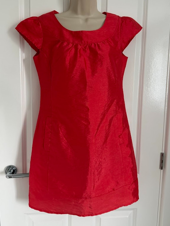 AX Paris Red Shifter Dress Size 10 Cap Sleeve Cocktail Party Mini Pockets