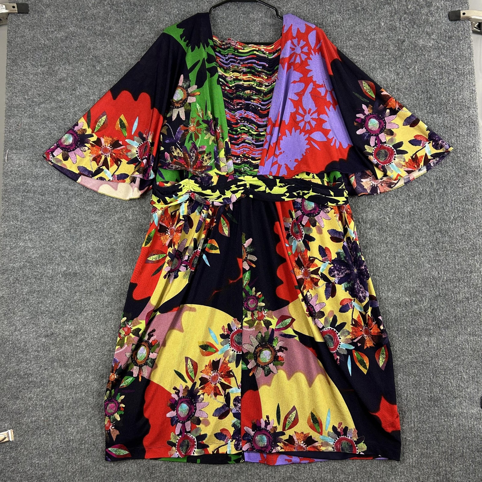 Ranna Gill Dress 3X Sabatina Bold Floral Kimono Bat Wing Midi Multi Boho Artsy