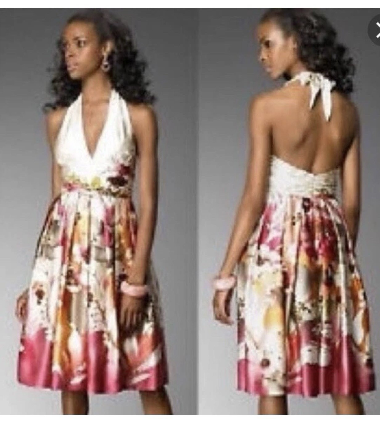 Adrianna Papell Dress 6 Babydoll Silk Floral Sequin Embellished Fairy Pleated