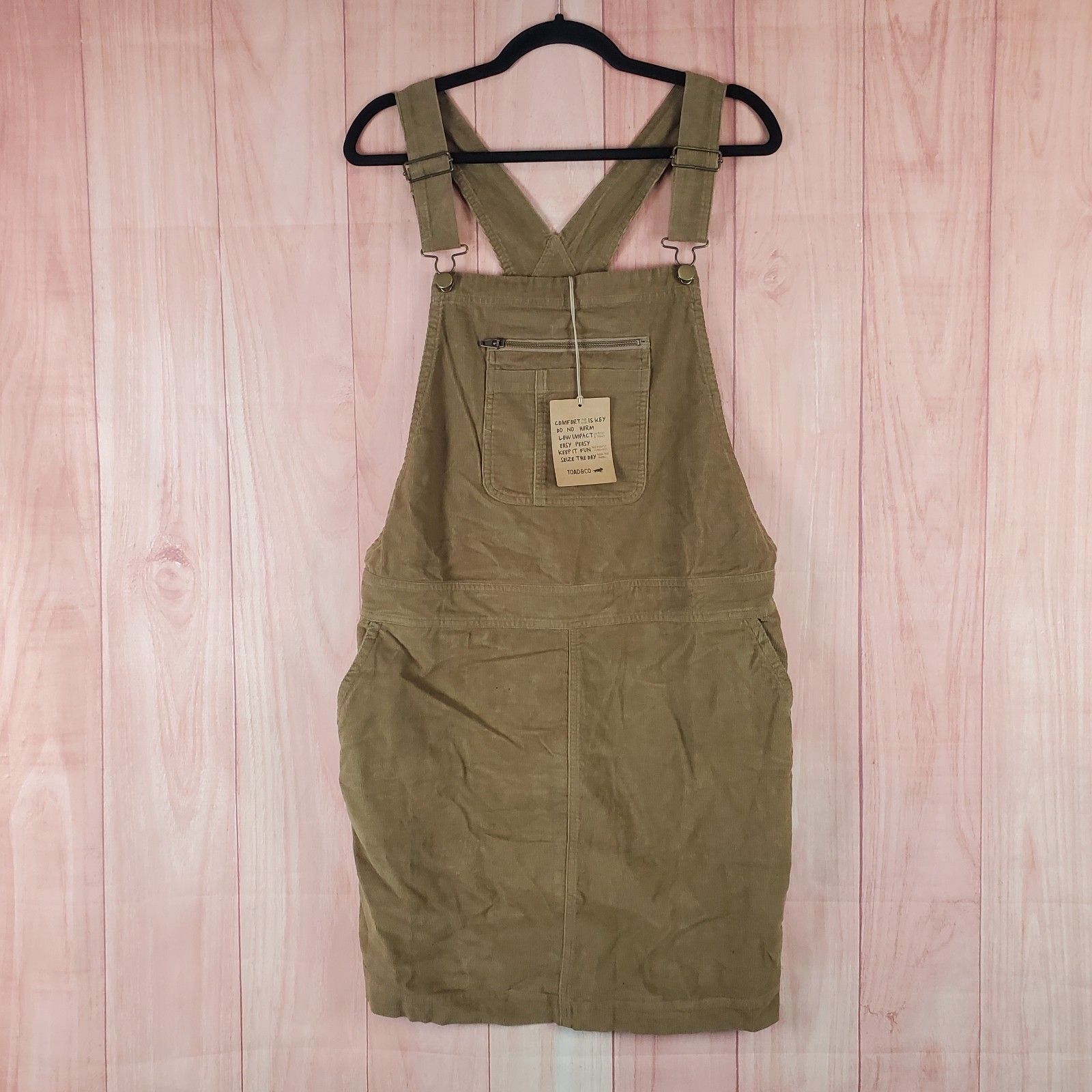 Toad & Co Dress Bib Jumper Womens XL Brown 100% Cotton One Chest Pocket Pull On