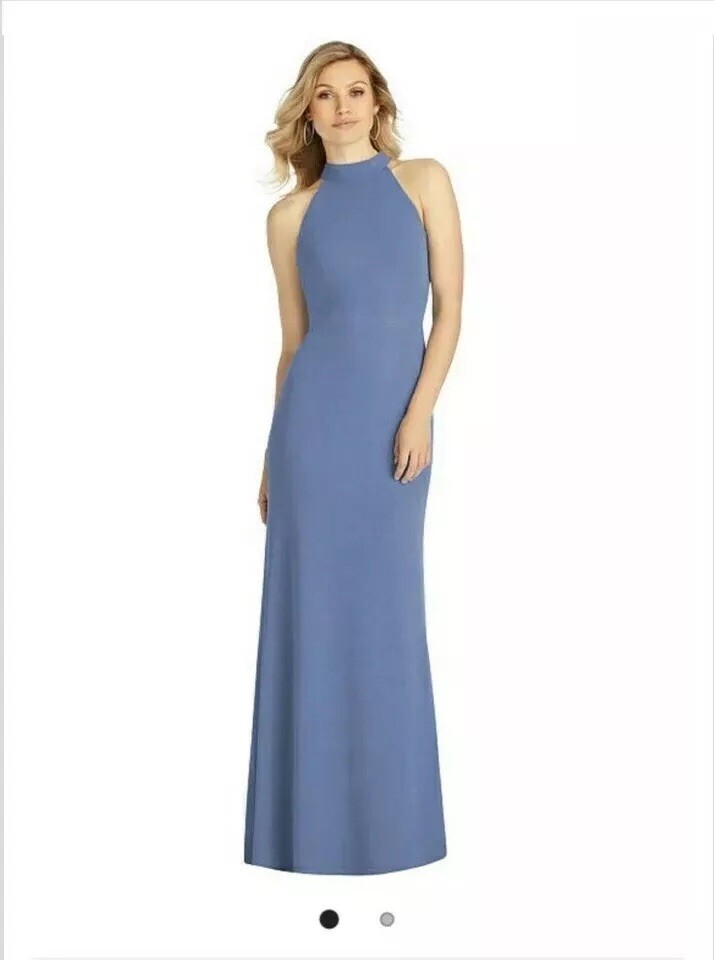 Alfred Sung Dessy Group After Six Bridesmaid Dress Larkspur Blue Open Back Sz 2