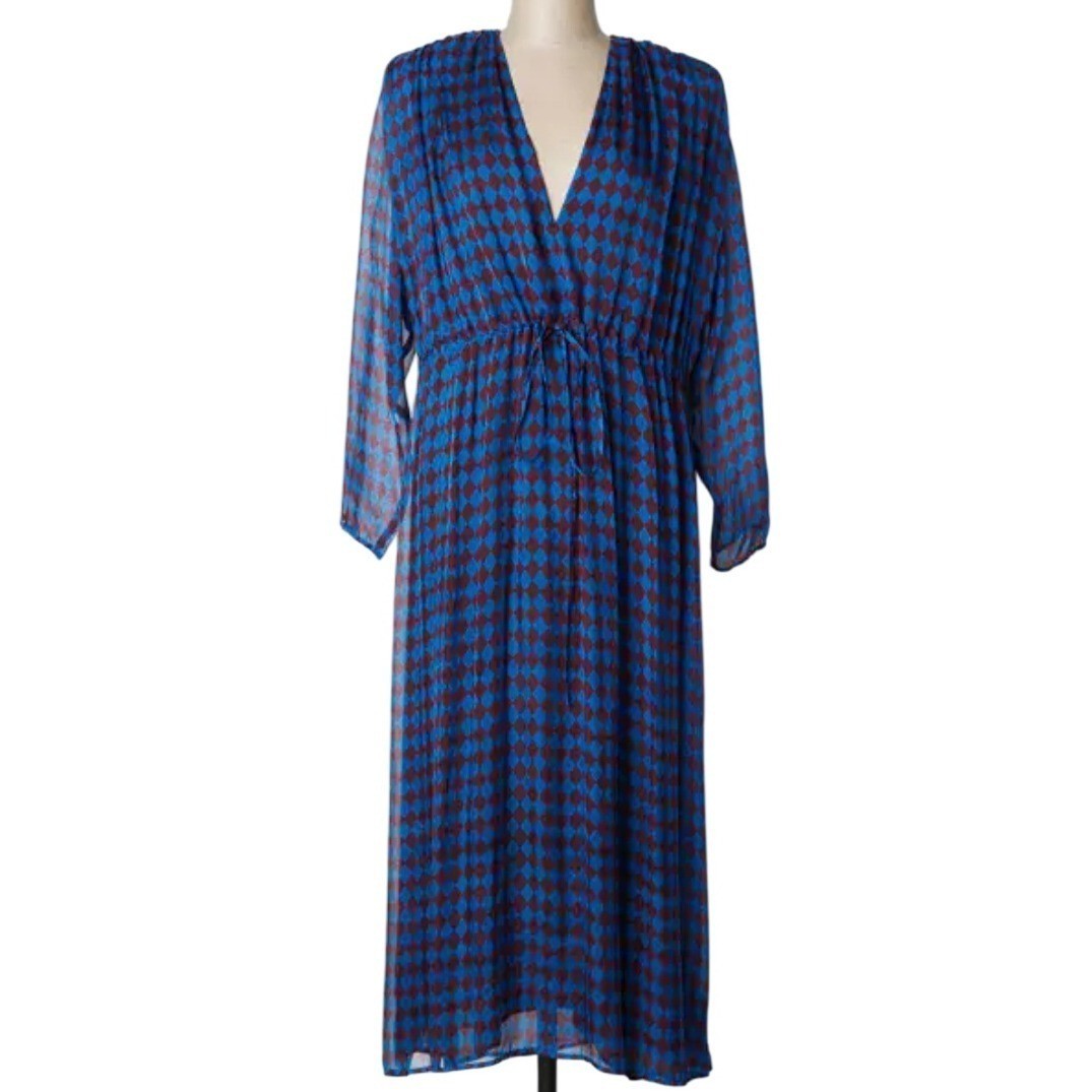 Roseanna Paris NWT Silk Geometric Plaid Midi Dress Sz 34 US 2 Parisian Chic
