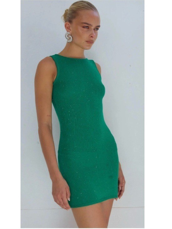 NWT Runaway the Label Odessa Metallic Knit Sleeveless Mini Dress Emerald Small