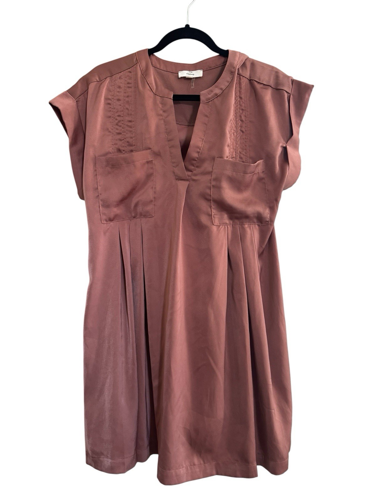 Entro Rust Satin Cuffed Cap Sleeve Pleated Babydoll Dress Womens Large #6935