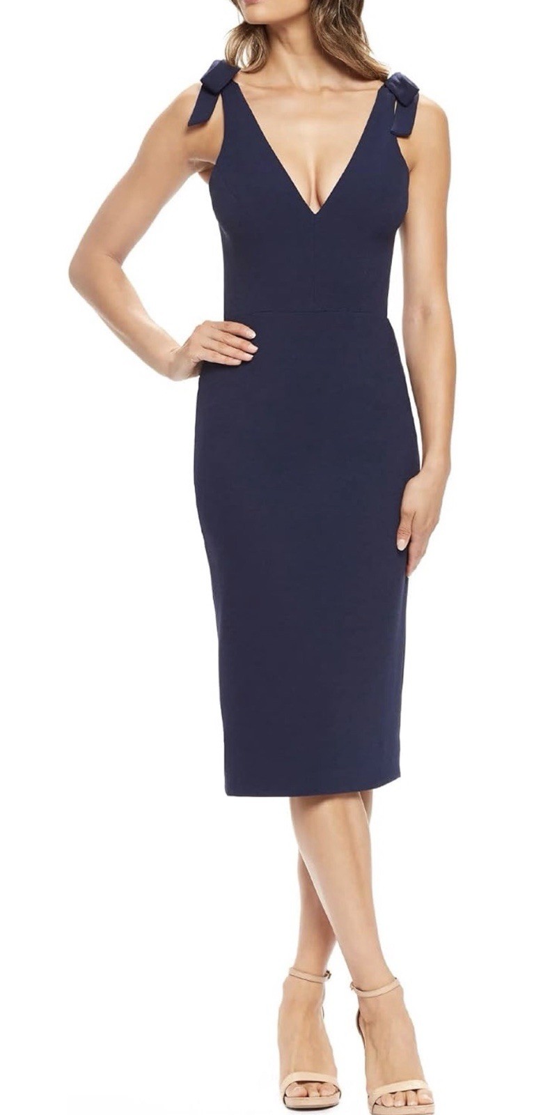 Dress the Population Lita Tie Cocktail Dress Size L Midnight Blue NWT $176
