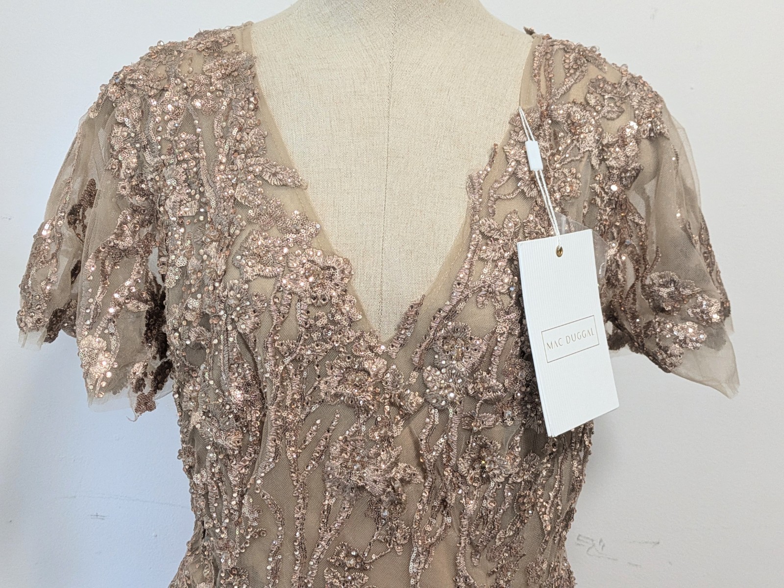 Mac Duggal Embellished Butterfly Fit & Flare Tea-Length Dress Size 12 Wedding